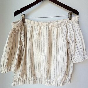 4OUR Dreamers Striped Off-Shoulder Cream Ivory Off White Short Boho Top XL